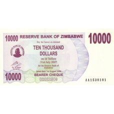 P46a Zimbabwe - 10.000 Dollars Year 2006/2007 (Bearer Cheque)